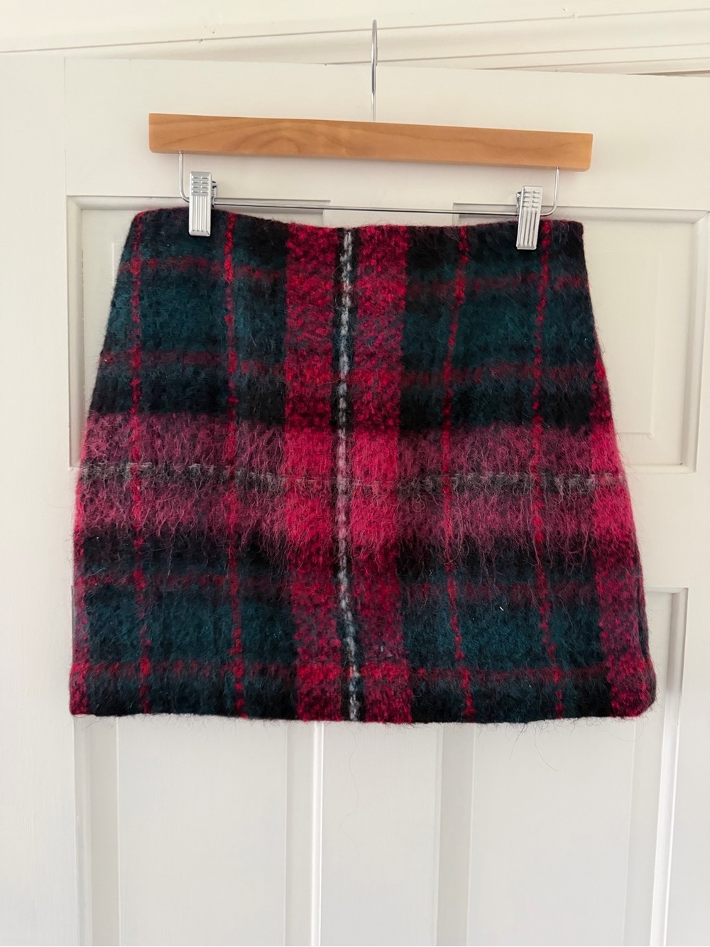Ralph Lauren Pink and Dark Green Plaid Mohair Mini Skirt